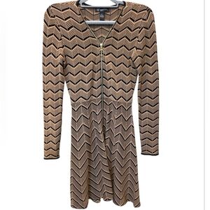 INC International Concepts Brown Chevron Long Sleeve Dress